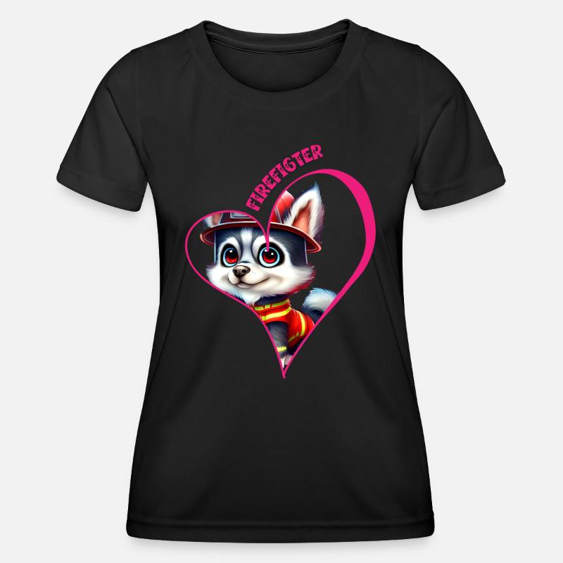 Firefighter, husky love - Women's Functional T-Shirt - black