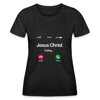 Jesus ruft - Akzeptiert Jesus in eurem Leben - Frauen Funktions-T-Shirt - Schwarz - Vorne - AI Model Female 172 light (172cm)