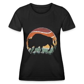 Retro Vintage Amerikanischer Bison Büffel - Frauen Funktions-T-Shirt - Schwarz - Vorne - AI Model Female 172 light (172cm)