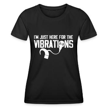 I'm Just Here for Vibrations | Deaf Pride - Frauen Funktions-T-Shirt - Schwarz - Vorne - AI Model Female 172 light (172cm)
