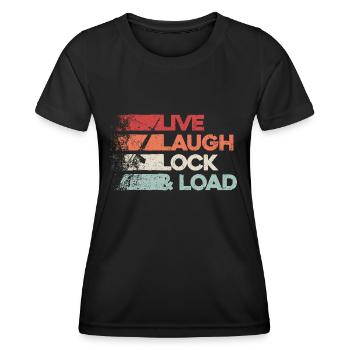 « Live Laugh Lock And Load » - Des filles avec du style - T-shirt sport Femme - noir - Devant - AI Model Female 172 light (172cm)