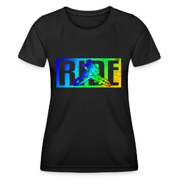 MTB Spruch RIDE Mountainbike Downhill - Frauen Funktions-T-Shirt - Schwarz - Vorne - AI Model Female 172 light (172cm)