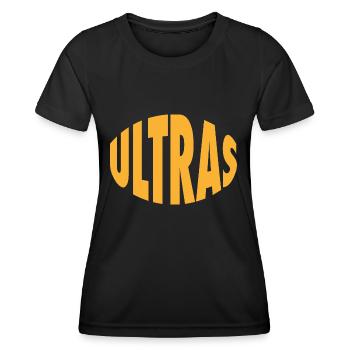 Ultras - Schriftzug - Gelb - Frauen Funktions-T-Shirt - Schwarz - Vorne - AI Model Female 172 light (172cm)