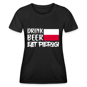 Boire de la bière manger Pierogi cuisine polonaise Polska nourriture - T-shirt sport Femme - noir - Devant - AI Model Female 172 light (172cm)
