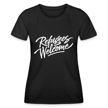 Refugees Welcome T-Shirt - Frauen Funktions-T-Shirt - Schwarz - Vorne - AI Model Female 172 light (172cm)