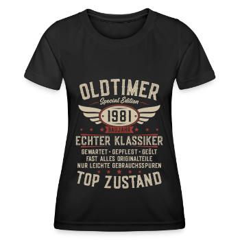 Oldtimer Baujahr 1981 Jahrgang Geburtstag Geschenk - Frauen Funktions-T-Shirt - Schwarz - Vorne - AI Model Female 172 light (172cm)
