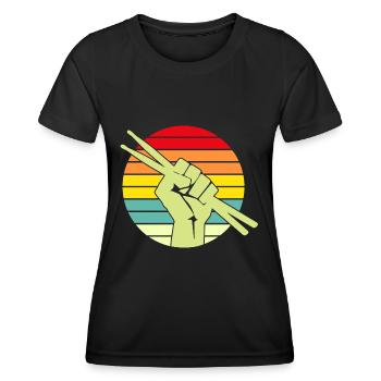 Retro Sunset Drummer Drumstick Musician - Frauen Funktions-T-Shirt - Schwarz - Vorne - AI Model Female 172 light (172cm)