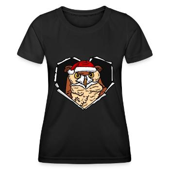 Cracked owl face with Christmas cap hole - Women's Functional T-Shirt - black - Front - AI Model Female 172 light (172cm)