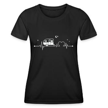 Glücklicher Camper Herzschlag - Frauen Funktions-T-Shirt - Schwarz - Vorne - AI Model Female 172 light (172cm)
