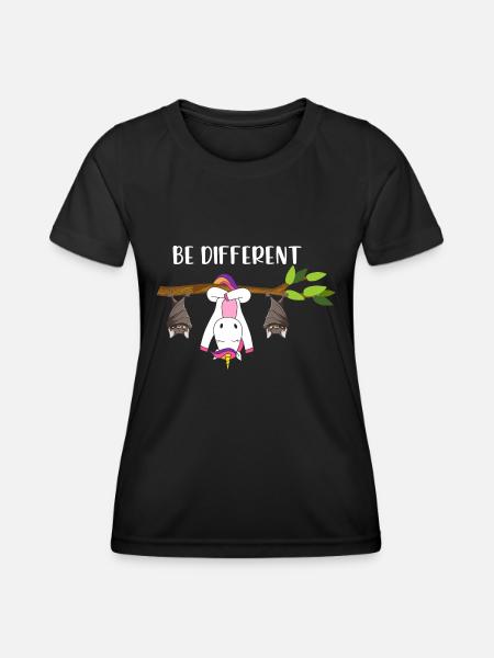 Be Different Einhorn mit Fledermäusen - Frauen Funktions-T-Shirt - Schwarz