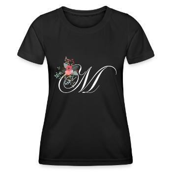 Buchstabe m blumig - Frauen Funktions-T-Shirt - Schwarz - Vorne - AI Model Female 172 light (172cm)