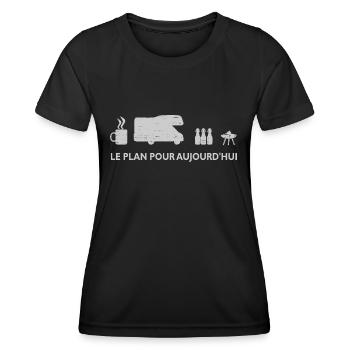 Le plan pour aujourd'hui : partir en camping - T-shirt sport Femme - noir - Devant - AI Model Female 172 light (172cm)
