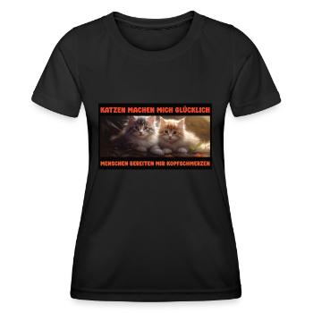 Katzen machen glücklich, Menschen Kopfschmerzen - Frauen Funktions-T-Shirt - Schwarz - Vorne - AI Model Female 172 light (172cm)