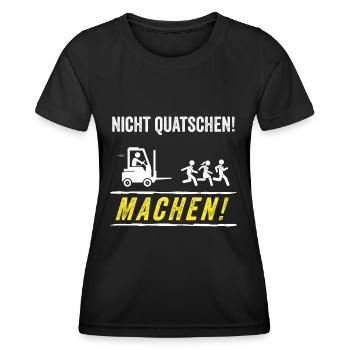 Nicht Quatschen Machen Stapler Staplerfahrer - Frauen Funktions-T-Shirt - Schwarz - Vorne - AI Model Female 172 light (172cm)