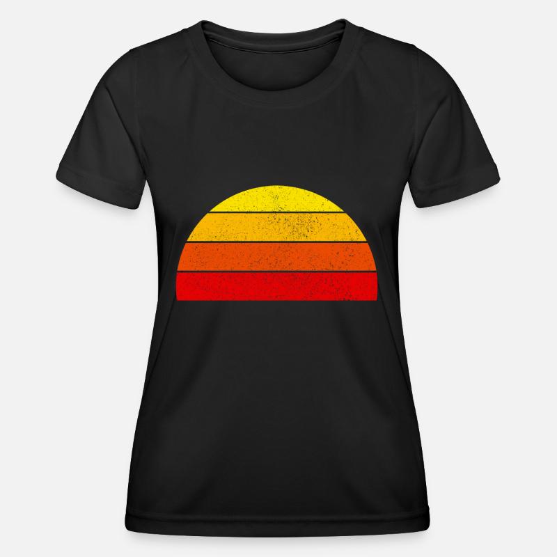 Retro rainbow sunset semicircle - Women's Functional T-Shirt - black