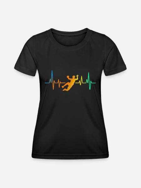 Handball Handballer Herzschlag Bunt - Frauen Funktions-T-Shirt - Schwarz