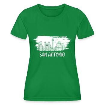 San Antonio Skyline Sketch Design für stolze San - Frauen Funktions-T-Shirt - Kelly Green - Vorne - AI Model Female 172 dark (172cm)