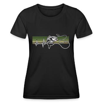 HEARTBEAT FISHING ECG FISHING FISHING HOOK ANGLER - Women's Functional T-Shirt - black - Front - AI Model Female 172 light (172cm)