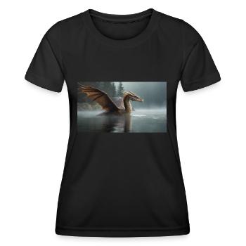 Ein realistischer böser dunkler Drache in einem nebligen Fluss - Frauen Funktions-T-Shirt - Schwarz - Vorne - AI Model Female 172 light (172cm)