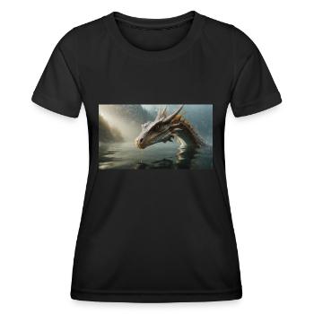 Ein realistischer böser dunkler Drache in einem nebligen Fluss - Frauen Funktions-T-Shirt - Schwarz - Vorne - AI Model Female 172 light (172cm)