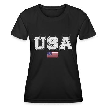 TEAM USA amerikanische Flagge Fahne unter Schrift - Frauen Funktions-T-Shirt - Schwarz - Vorne - AI Model Female 172 light (172cm)