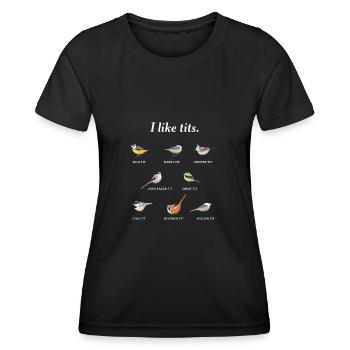 Ich mag Titten. | Lustiges Geschenk für Vogelbeobachtungsfans - Frauen Funktions-T-Shirt - Schwarz - Vorne - AI Model Female 172 light (172cm)