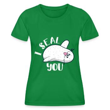 Süßes „Ich versiegle dich“ Harfen-Siegel-T-Shirt - Frauen Funktions-T-Shirt - Kelly Green - Vorne - AI Model Female 172 dark (172cm)