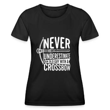 Never underestimate an old guy with a crossbow - Women's Functional T-Shirt - black - Front - AI Model Female 172 light (172cm)