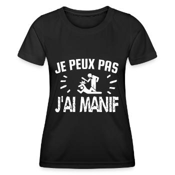 je peux pas j'ai manif - T-shirt sport Femme - noir - Devant - AI Model Female 172 light (172cm)
