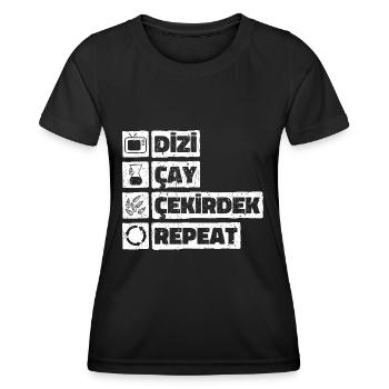 Dizi Cay Cekirdek Repeat Turkish sayings funny - Women's Functional T-Shirt - black - Front - AI Model Female 172 light (172cm)