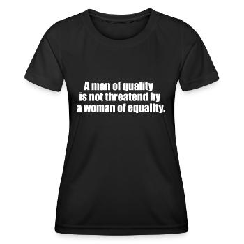 A man of quality quote - Women's Functional T-Shirt - black - Front - AI Model Female 172 light (172cm)