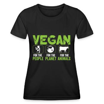 Vegan for People for Planet for Animals - Frauen Funktions-T-Shirt - Schwarz - Vorne - AI Model Female 172 light (172cm)