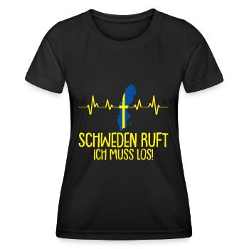 Schweden ruft Flagge Herzschlag Skandinavien - Frauen Funktions-T-Shirt - Schwarz - Vorne - AI Model Female 172 light (172cm)