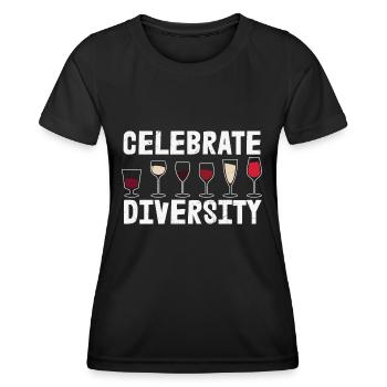 Celebrate Diversity Funny Wine Drinking - Frauen Funktions-T-Shirt - Schwarz - Vorne - AI Model Female 172 light (172cm)
