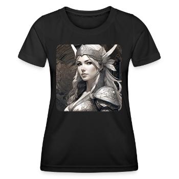 Fantasy Anime Fille Viking Germanique Trigues Moyen Âge - T-shirt sport Femme - noir - Devant - AI Model Female 172 light (172cm)