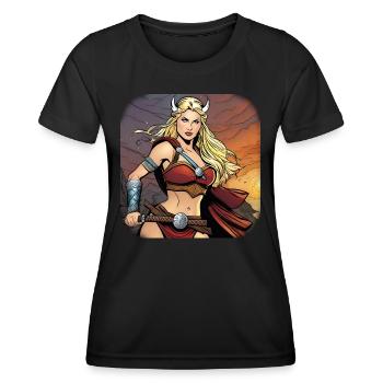 Stolze Kriegerin im Comic Style - Frauen Funktions-T-Shirt - Schwarz - Vorne - AI Model Female 172 light (172cm)