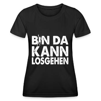 Bin Da Kann Losgehen Lusiger Party Spruch - Frauen Funktions-T-Shirt - Schwarz - Vorne - AI Model Female 172 light (172cm)