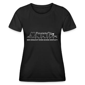 Posaune Instrument Spruch Heartbeat Geschenkidee - Frauen Funktions-T-Shirt - Schwarz - Vorne - AI Model Female 172 light (172cm)