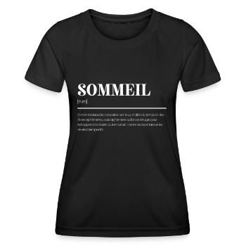 Définition Sommeil humoristique - Cadeau drôle - T-shirt sport Femme - noir - Devant - AI Model Female 172 light (172cm)