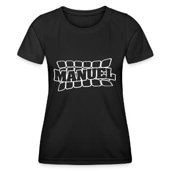 Nom : Manuel - T-shirt sport Femme - noir - Devant - AI Model Female 172 light (172cm)