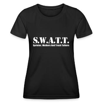 S W A T T - sprinter, walker and trash talkers - Frauen Funktions-T-Shirt - Schwarz - Vorne - AI Model Female 172 light (172cm)
