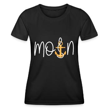 Moin mit Anker - Norddeutsche Begrüßung - Frauen Funktions-T-Shirt - Schwarz - Vorne - AI Model Female 172 light (172cm)