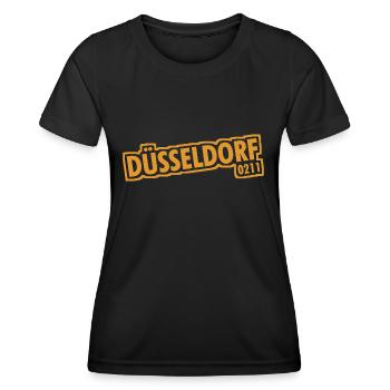 Düsseldorf - 0211 - Vorwahl - NRW - Ruhrpott - Frauen Funktions-T-Shirt - Schwarz - Vorne - AI Model Female 172 light (172cm)