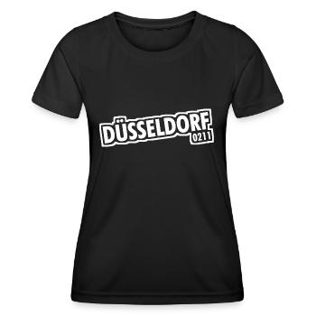 Düsseldorf - 0211 - Vorwahl - NRW - Ruhrpott - Frauen Funktions-T-Shirt - Schwarz - Vorne - AI Model Female 172 light (172cm)