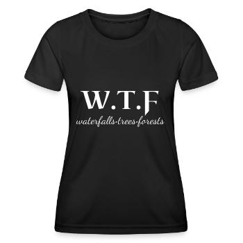 wtf camping, funny camping slogan - Women's Functional T-Shirt - black - Front - AI Model Female 172 light (172cm)