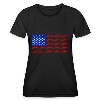 Amerikanische Flagge Fischfischen USA Patriot Fischer A - Frauen Funktions-T-Shirt - Schwarz - Vorne - AI Model Female 172 light (172cm)