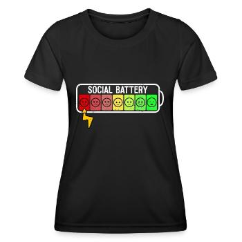 Batterie sociale amusante anti sarcasme social introverti - T-shirt sport Femme - noir - Devant - AI Model Female 172 light (172cm)