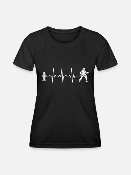 Feuerwehrmann Feuerwehr Herzschlag - Frauen Funktions-T-Shirt - Schwarz