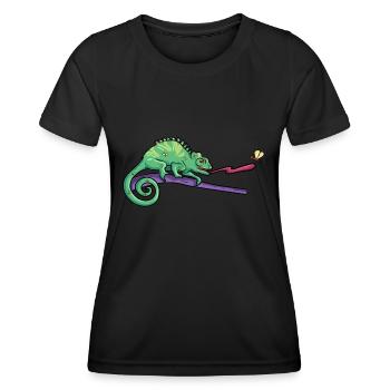 Lézard caméléon Reptile Herpétologiste - T-shirt sport Femme - noir - Devant - AI Model Female 172 light (172cm)