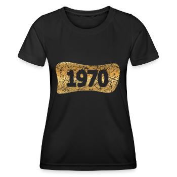 Lingots d’or 1970 - T-shirt sport Femme - noir - Devant - AI Model Female 172 light (172cm)
